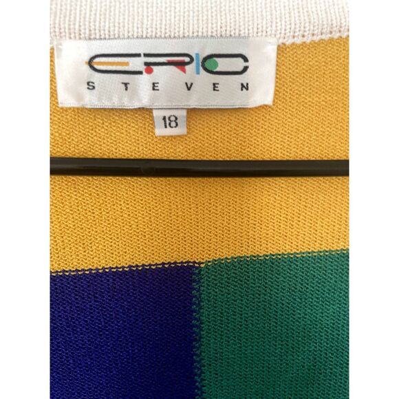 Vintage Eric Steven Size 18 Colorblock Knit Top Gold Button Shoulder Pads Retro - Picture 5 of 6